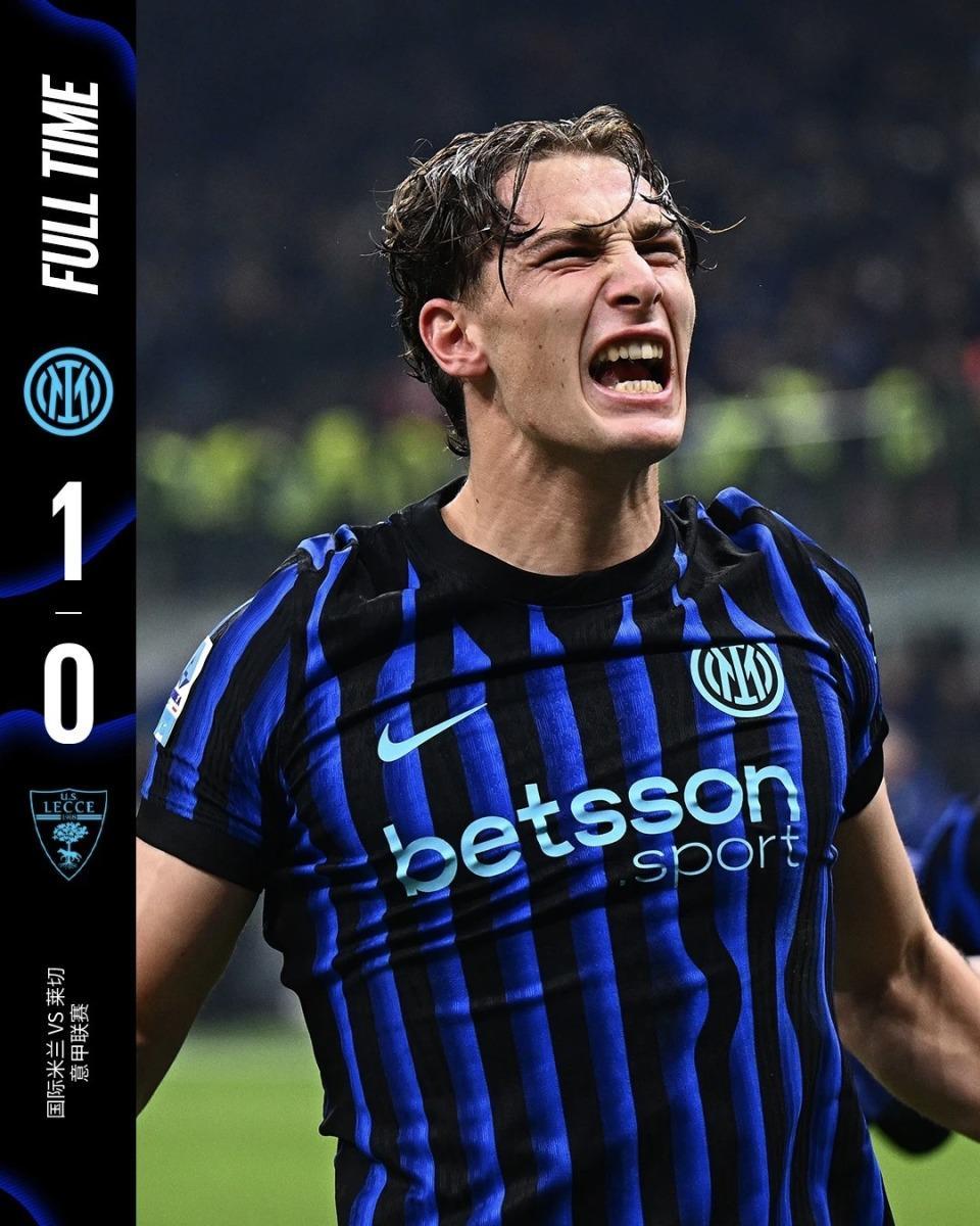 意甲近8轮不败!国米6分领跑登顶意甲半程冠军,20岁锋霸持续闪耀