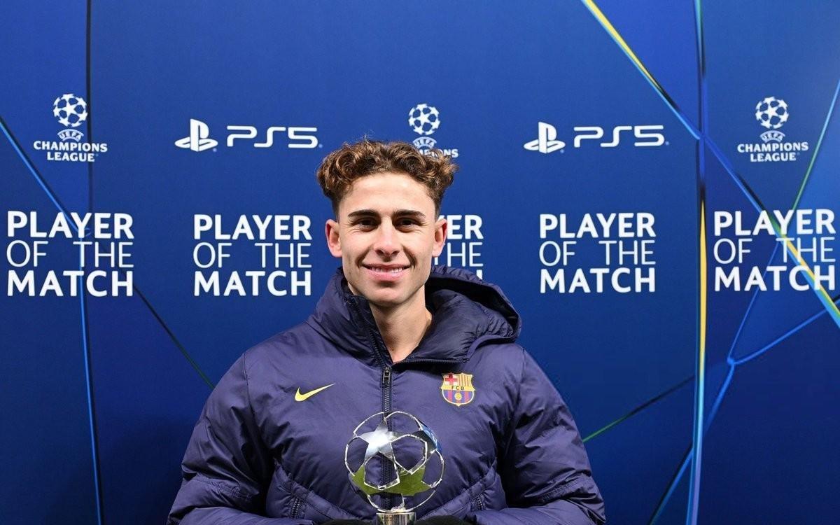 梅开二度,费尔明当选布拉格斯拉维亚vs巴萨全场最佳球员