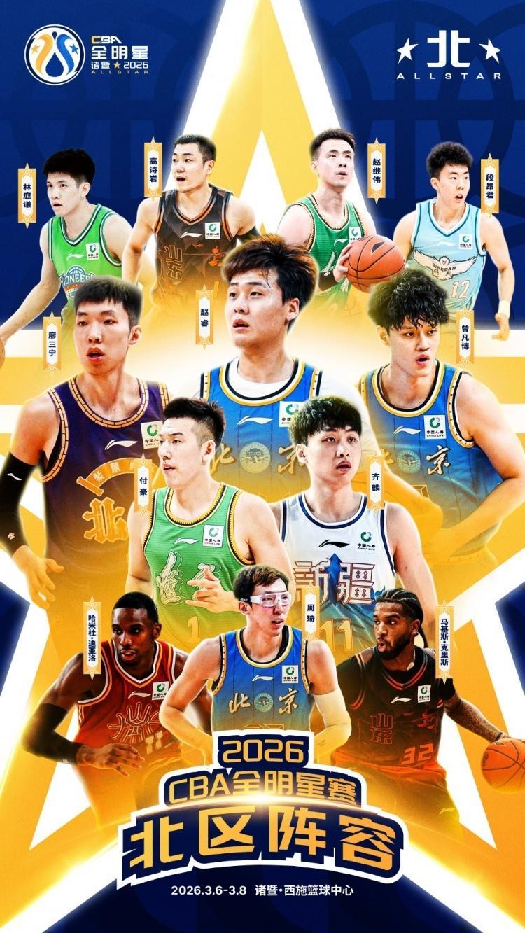 CBA全明星完整阵容：赵睿周琦领衔北区徐杰领衔南区郭艾伦落选
