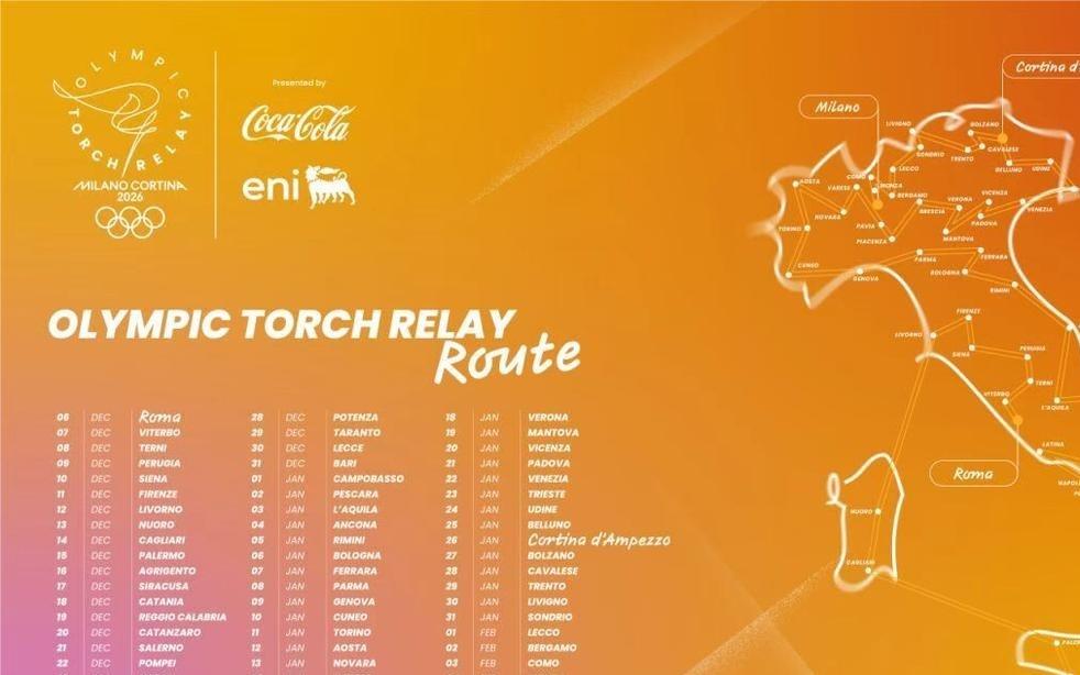 米兰冬奥会火炬传递路线公布，将穿越