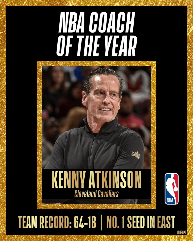NBA官方：骑士主帅阿特金森荣获本赛季年度最佳教练！