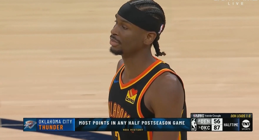 见证历史雷霆半场87分破NBA季后赛历史上半场得分纪录！