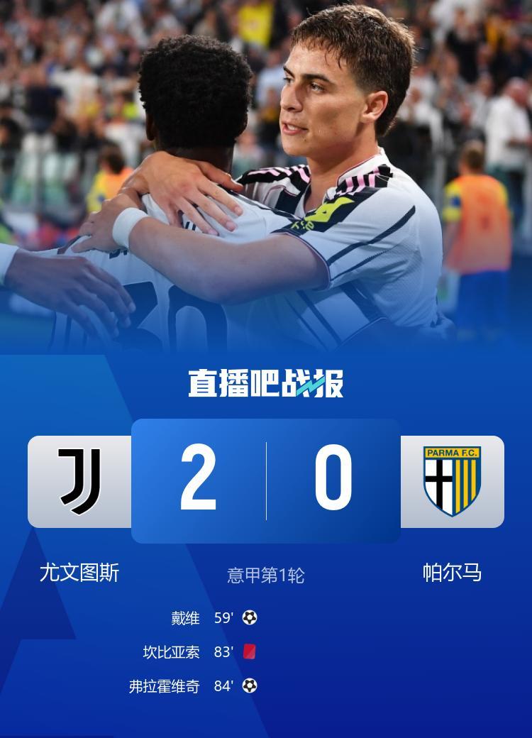 开门红！十人尤文20帕尔马戴维首球DV9替补破门伊尔迪兹两助攻