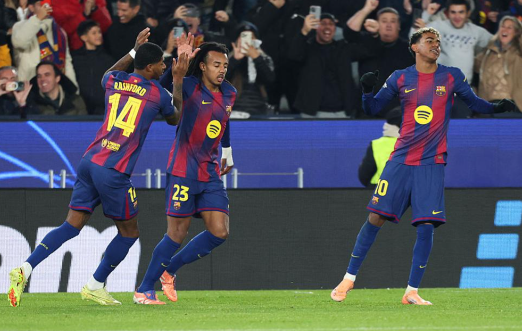 巴萨21逆转!孔德头球双响创造欧冠历史亚马尔+拉什福德送助攻