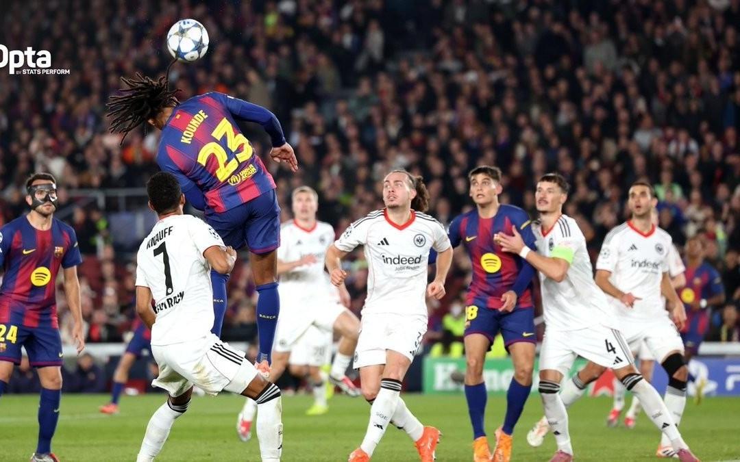 单场打入两粒头球,孔德是欧冠改制以来巴萨球员第一人