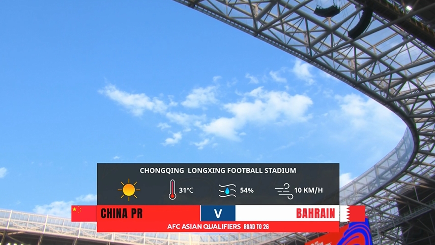 正值盛夏！国足主场重庆龙兴足球场气温31，湿度54%