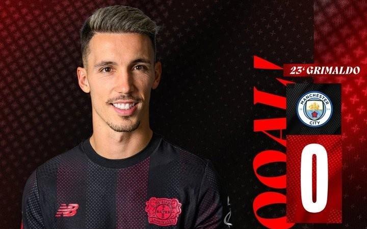 格里马尔多破门,勒沃库森队史第二次欧冠做客英格兰取得领先