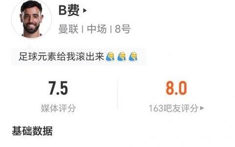 B费本场数据：3射两正打进1球，1次关键传球，19次丢失球权