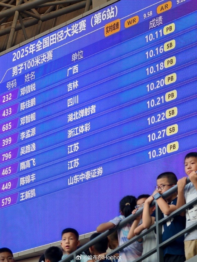 全国田径大奖赛男子100米决赛：邓信锐10秒11夺冠陈佳鹏获得亚军