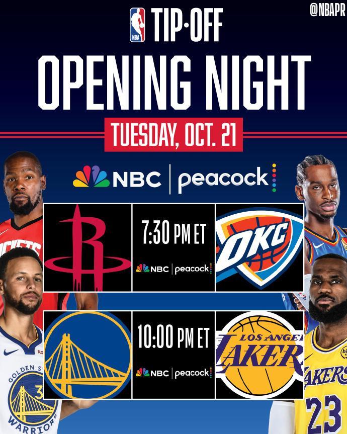 NBA官宣重要赛程：揭幕战火雷战+湖勇战圣诞大战火湖+侠勇对决