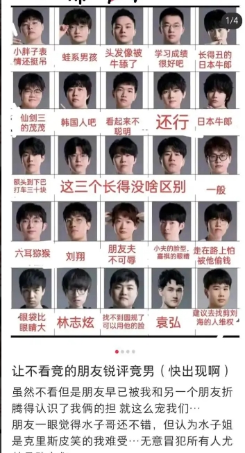 小红书粉丝对LOL电竞选手形象评价：Theshy额头到下巴，打车三十块
