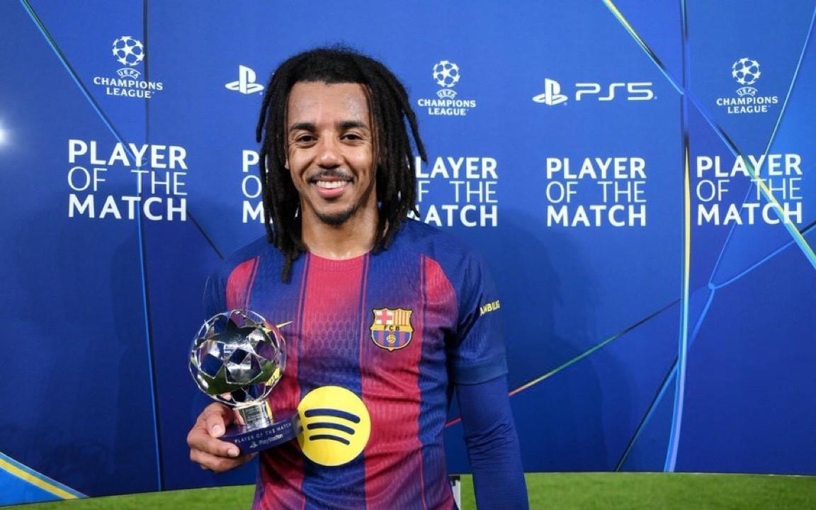 头球双响,孔德当选巴萨vs法兰克福全场最佳球员