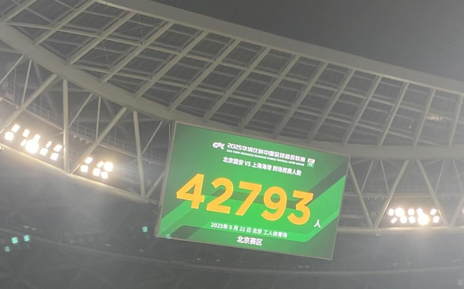 焦点战，国安vs海港一役现场观众为42793人
