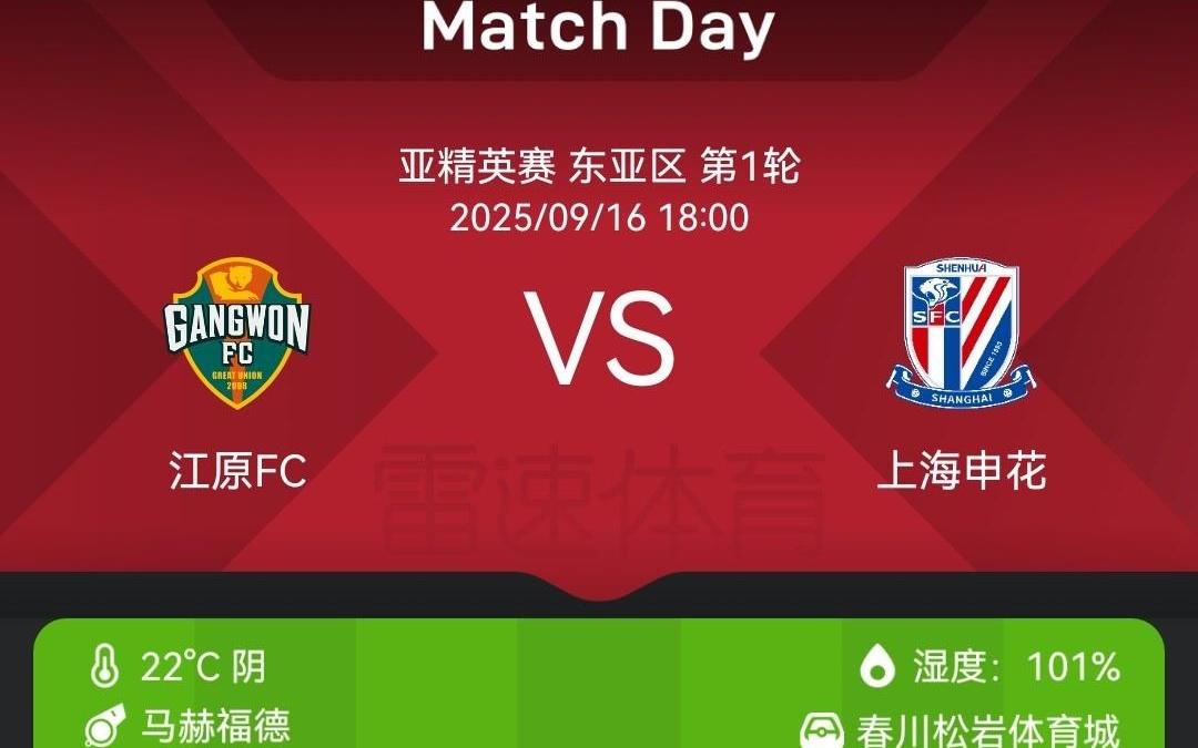 申花vs江原首发对比：总身价高88万欧，平均年龄小近2岁