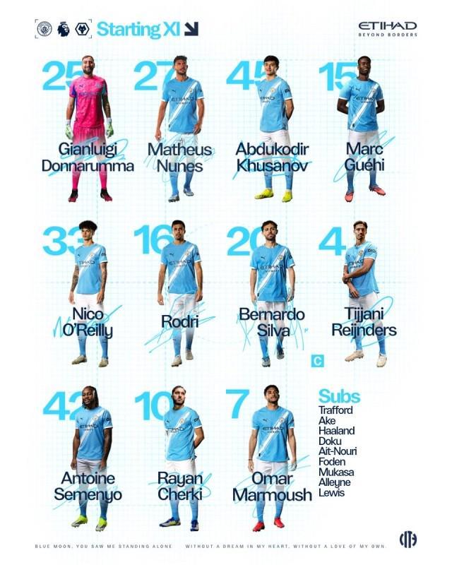 【首发】曼城迎狼队，格伊迎首秀