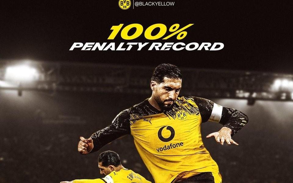 太稳了，埃姆雷詹多特生涯15次主罚点球全部命中