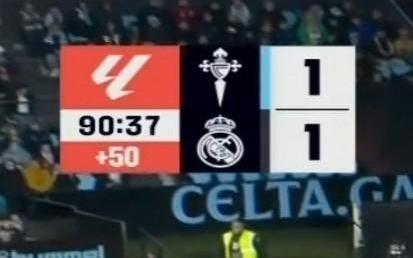 多少皇马vs塞尔塔导播在记分牌上给了50分钟伤停补时