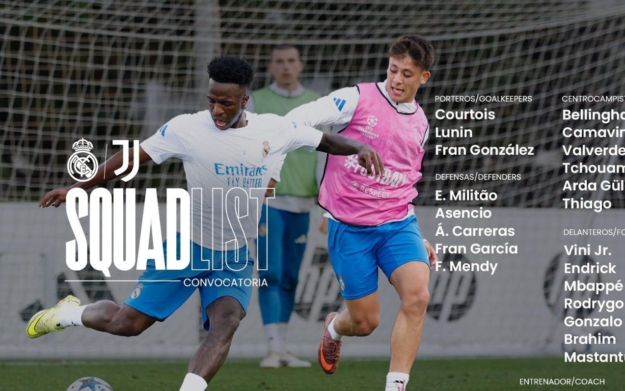 皇马欧冠大名单：姆巴佩、维尼修斯领衔，赫伊森、阿诺德缺席