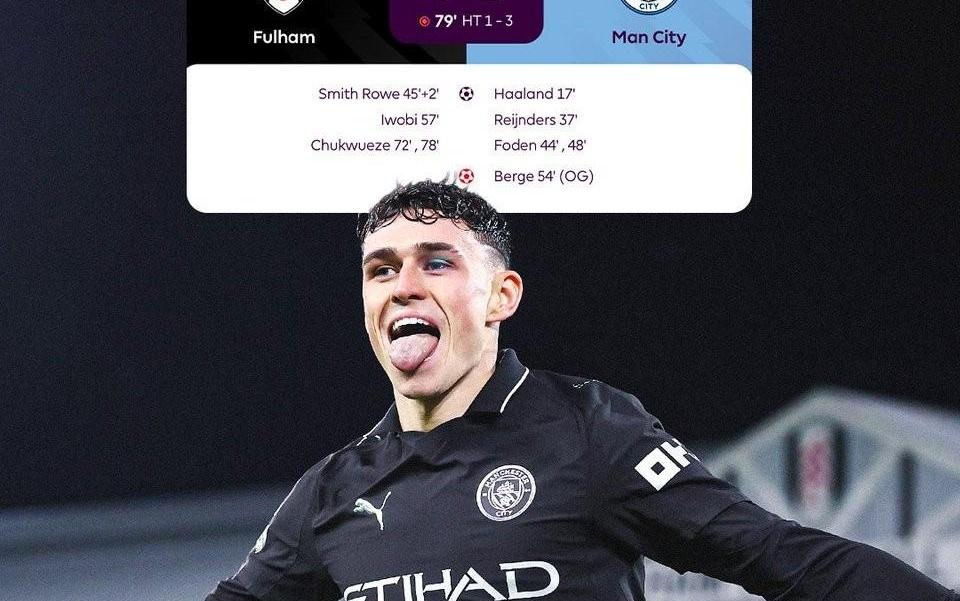 刷新纪录，曼城各项赛事对阵富勒姆已取得19连胜