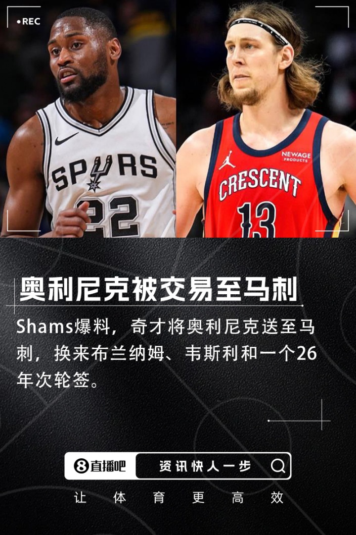 Shams：奥利尼克被交易至马刺奇才得到两将+一个次轮签