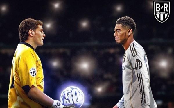 超越卡西，贝林厄姆以22岁128天刷新欧冠50场最年轻纪录