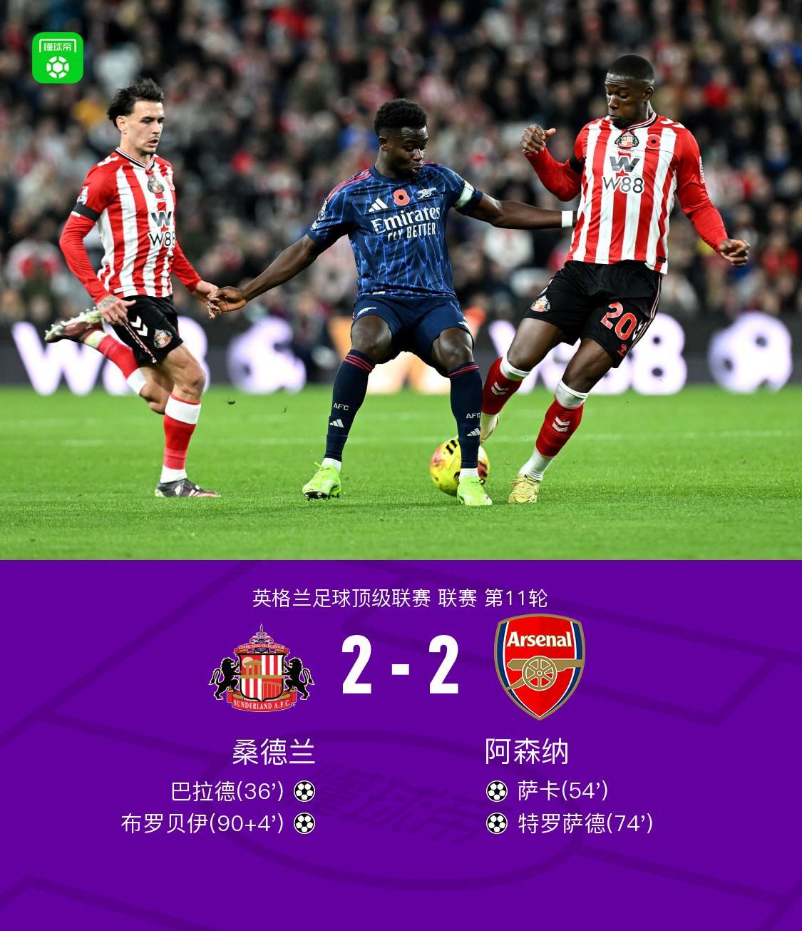 剑南春阿森纳客场22桑德兰，布罗贝伊