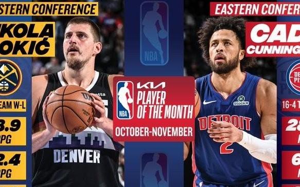 NBA1011月最佳球员：约基奇和坎宁安当选，阿夫迪亚获提名