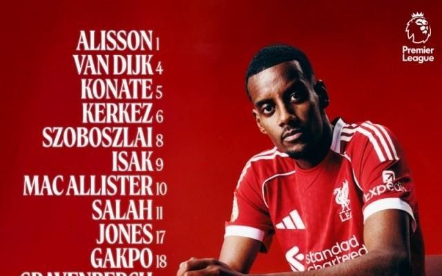 利物浦首发：伊萨克出战