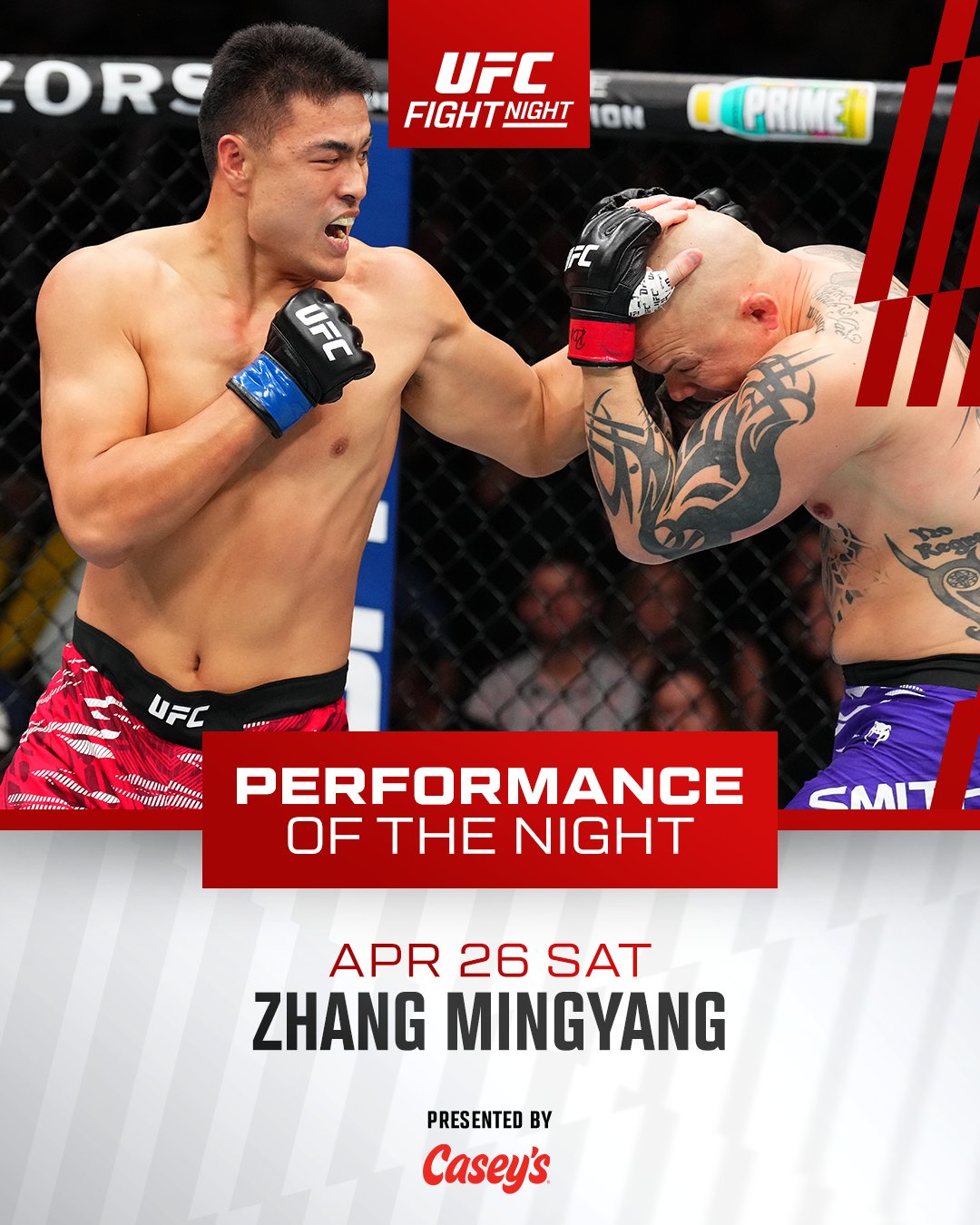 花红三连！张名扬获得UFC格斗之夜本场最佳表现，拿到5万美元奖金