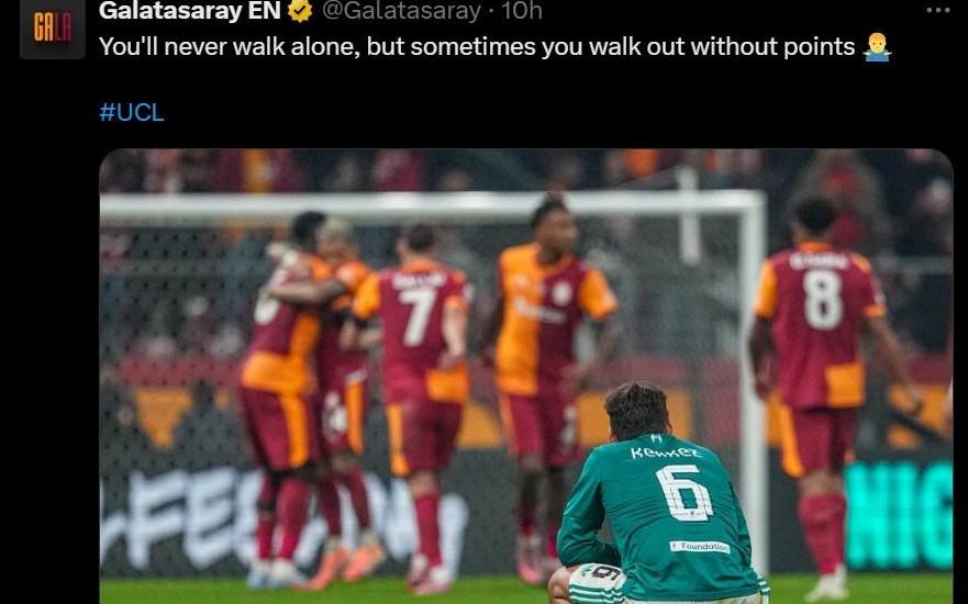 赛后再补刀,加拉塔萨雷:你永远不会独行,但有时会空手而归