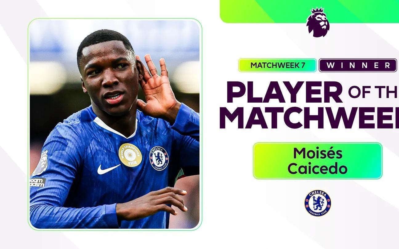官方：切尔西中场凯塞多当选英超第7轮最佳球员