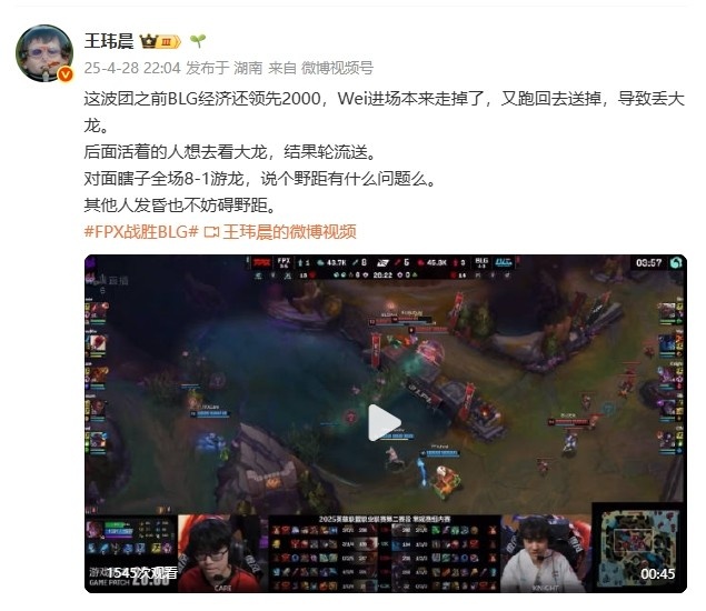 王玮晨点评Wei：对面瞎子81游龙！其他人发昏也不妨碍打野差距