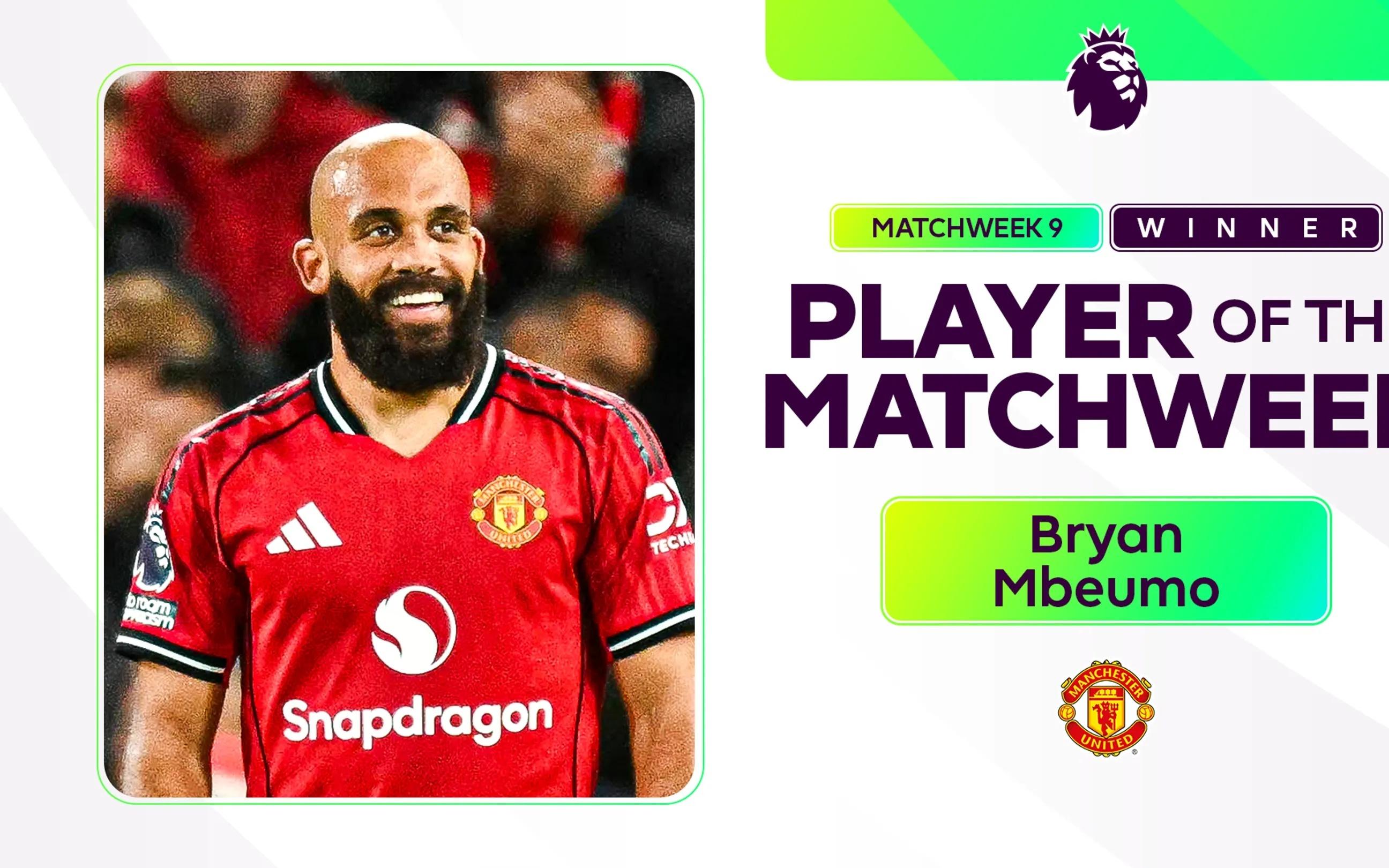 英超官方：姆伯莫当选第9轮最佳，曼联球员连续两周获此殊荣