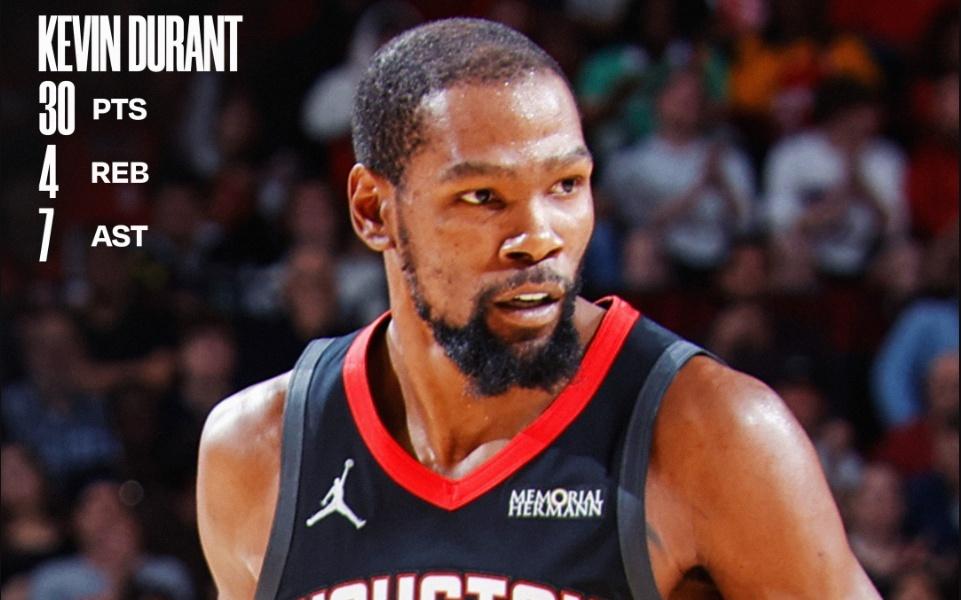 近七战四负在场+50！37岁杜兰特仍存MVP身手休媒：领导能力一流