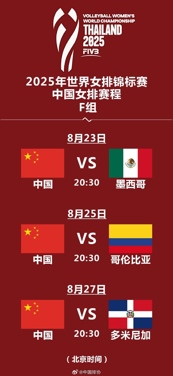 女排世锦赛中国队赛程：8月23日首战