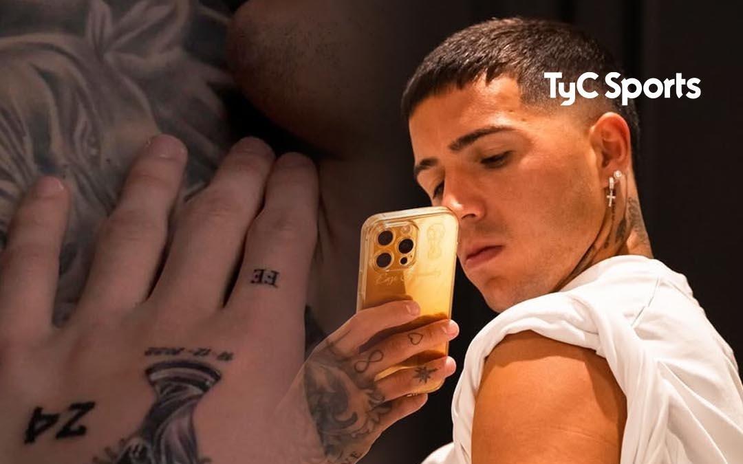 世俱杯冠军奖杯！恩佐为自己增加一处新纹身