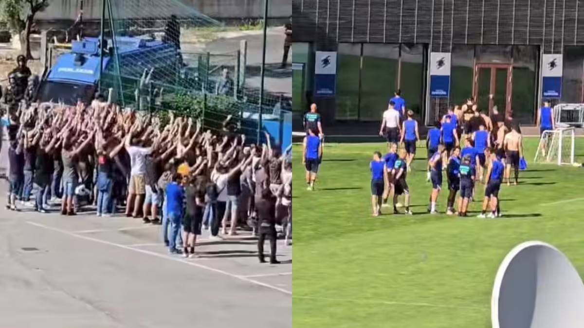上百球迷到训练场抗议桑普多利亚降级，球员们被迫脱下球衣