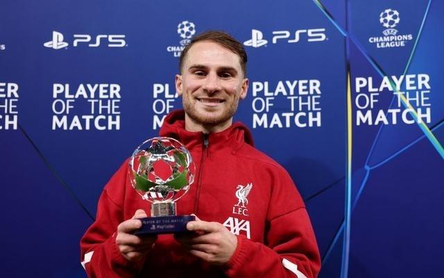 打入制胜一球，麦卡利斯特当选利物浦vs皇马全场最佳球员