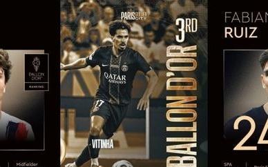 硬核！巴黎中场铁三角金球排名3、19、24，造价仅1.2亿上赛季三冠