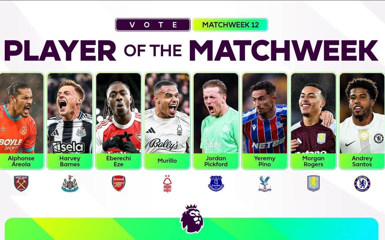 英超第12轮最佳球员候选：埃泽、安德