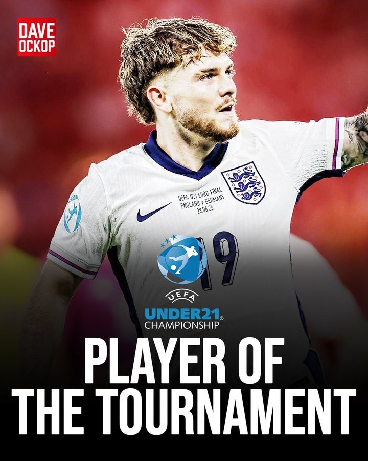 当选U21欧洲杯赛事MVP！埃利奥特是英格兰历史第3人