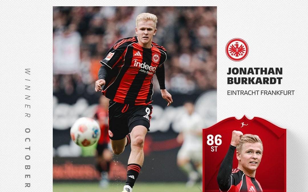 官方：法兰克福前锋伯卡特当选德甲10月最佳球员