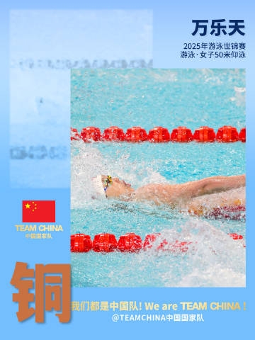 创个人最好成绩！世锦赛女子50米仰泳：万乐天27秒3夺得铜牌