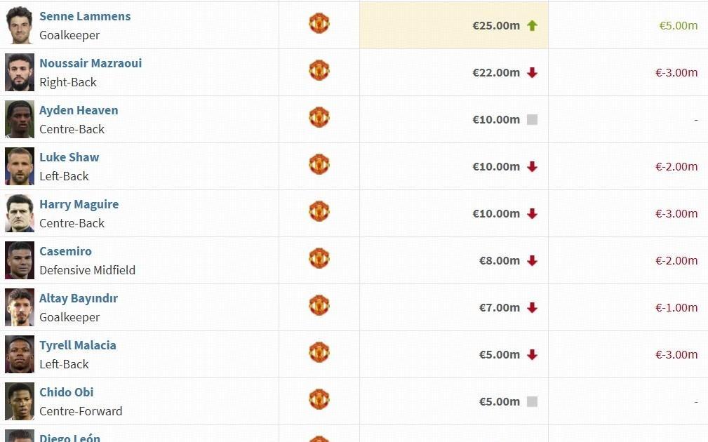 曼联球员身价变动：B费下跌至4000万