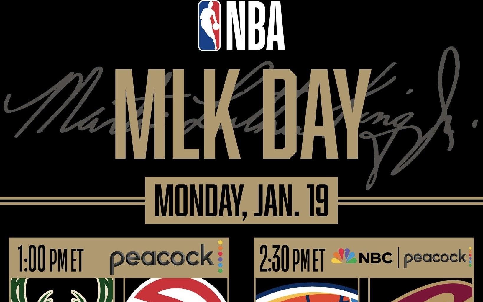 NBA官宣马丁路德金日赛程：老鹰大战雄鹿，雷霆骑士强强对决